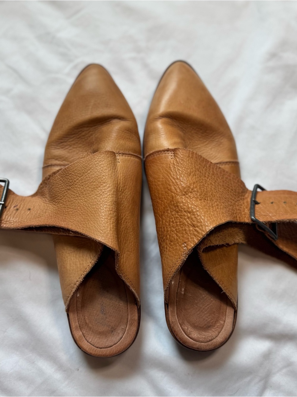 Free People Cognac Leather Pointed Buckle Mules - Picture 7 of 8